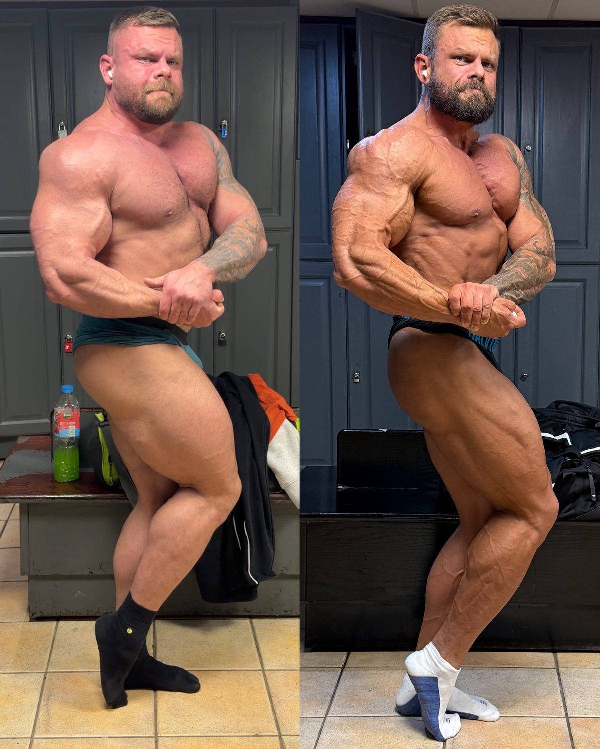 Client transformation: side chest pose, before and after coaching with Jack Wall